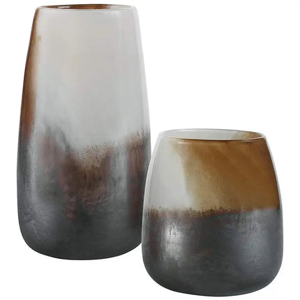 Desert Wind 12"H Light Sand Dark Bronze Glass Vases Set of 2 Uttermost