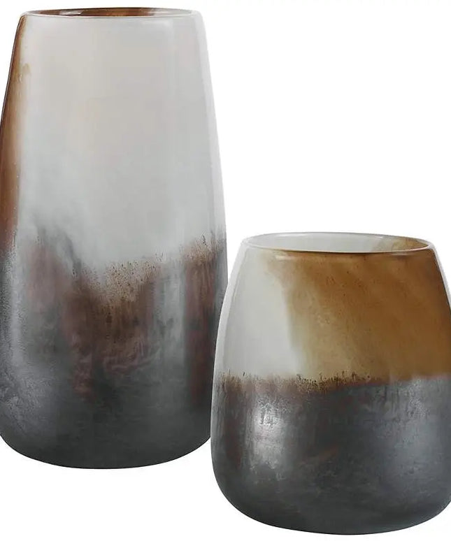Desert Wind 12"H Light Sand Dark Bronze Glass Vases Set of 2 Uttermost