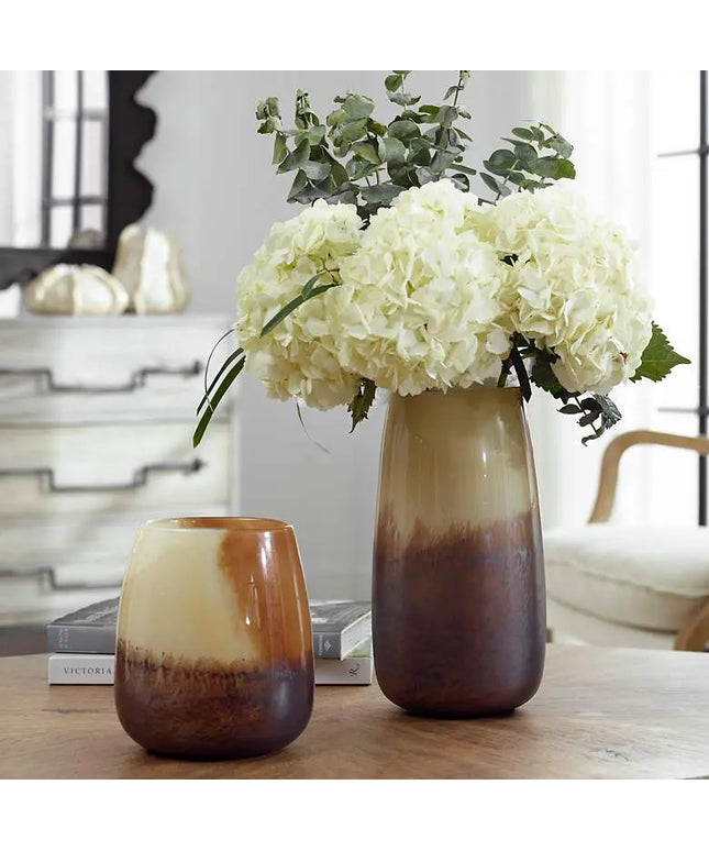 Desert Wind 12"H Light Sand Dark Bronze Glass Vases Set of 2 Uttermost