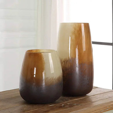 Desert Wind 12"H Light Sand Dark Bronze Glass Vases Set of 2 Uttermost