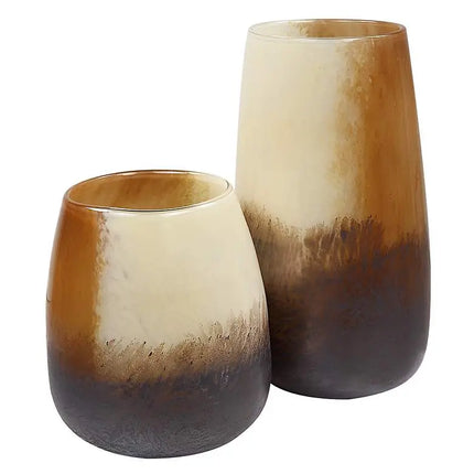 Desert Wind 12"H Light Sand Dark Bronze Glass Vases Set of 2 Uttermost