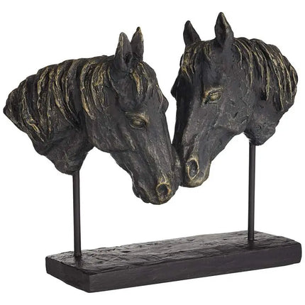 Double Horse Bust 14 1/2" Wide Rough Bronze Statue Quoizel