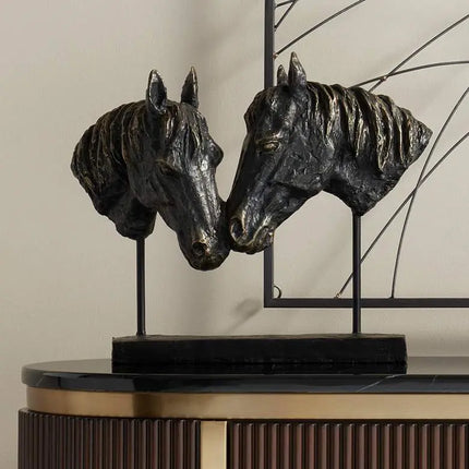 Double Horse Bust 14 1/2" Wide Rough Bronze Statue Quoizel