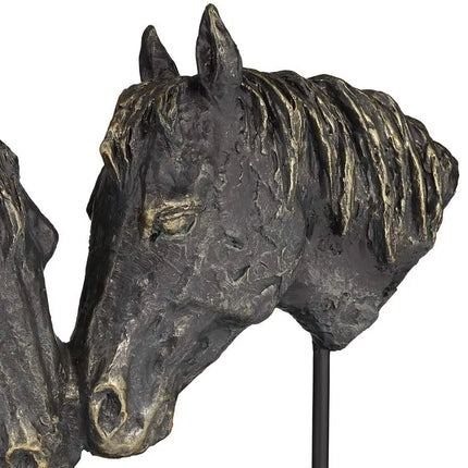 Double Horse Bust 14 1/2" Wide Rough Bronze Statue Quoizel