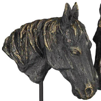 Double Horse Bust 14 1/2" Wide Rough Bronze Statue Quoizel