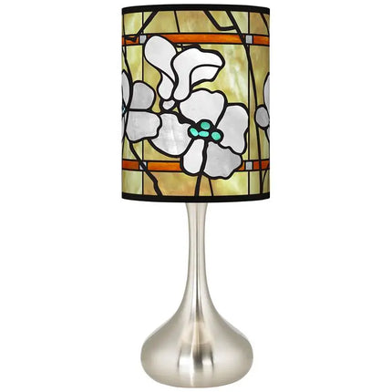 Droplet Accent Table Lamp with Magnolia Mosaic Pattern Printed Shade Giclee Glow