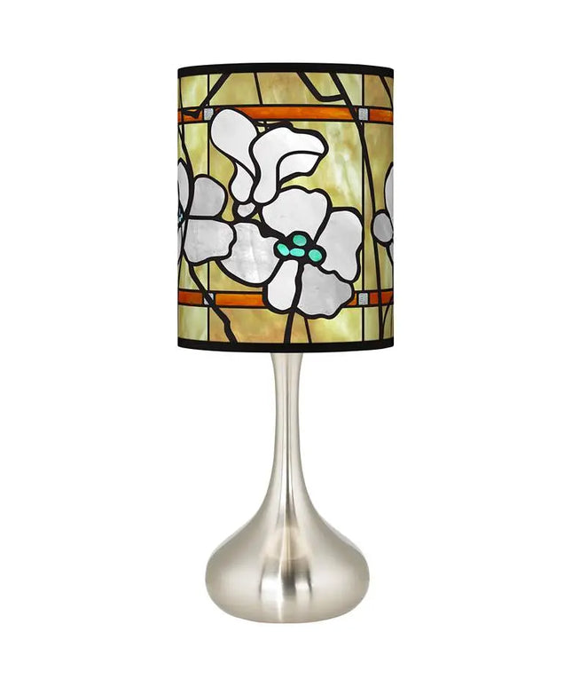 Droplet Accent Table Lamp with Magnolia Mosaic Pattern Printed Shade