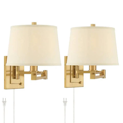 Easley 15" High Warm Gold Plug-In Swing Arm Wall Lamp Set of 2