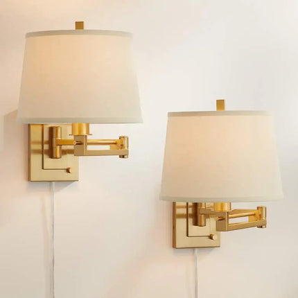 Easley 15" High Warm Gold Plug-In Swing Arm Wall Lamp Set of 2