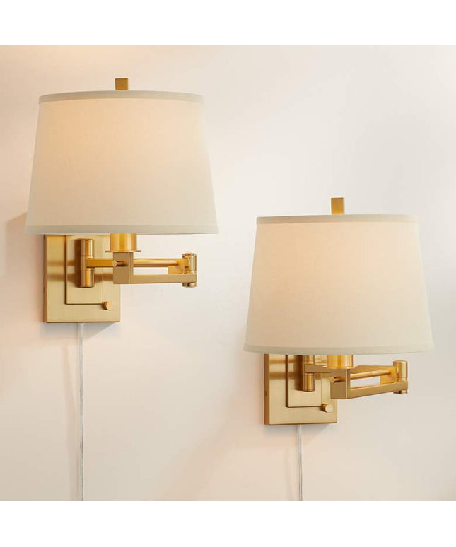 Easley 15" High Warm Gold Plug-In Swing Arm Wall Lamp Set of 2