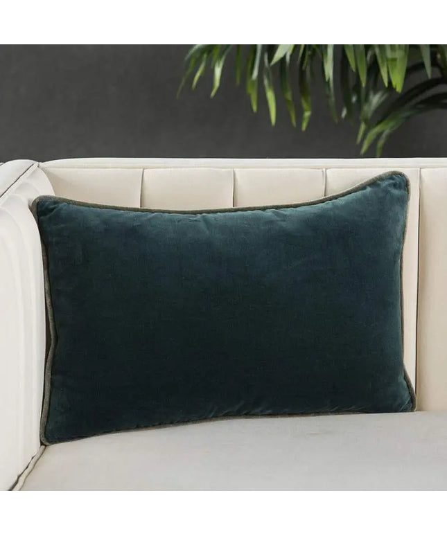 Emerson Lyla Solid Teal Cream 21"x13" Lumbar Throw Pillow Vision