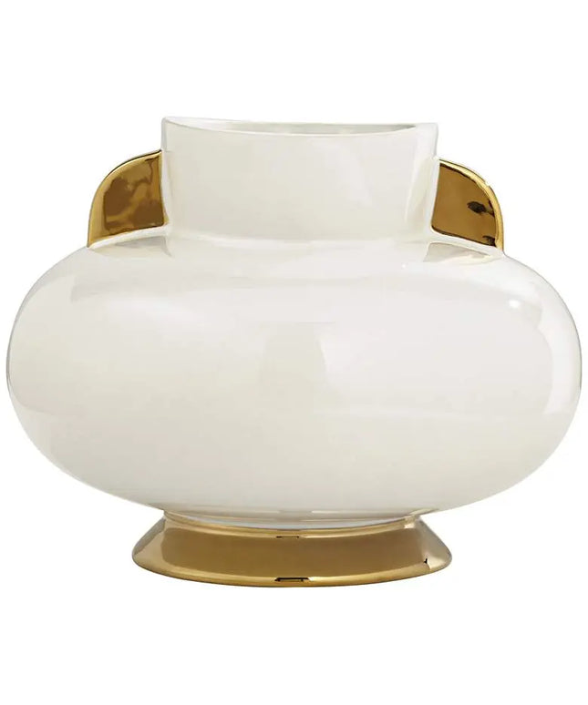 Empress 10 1/2" Wide White Ceramic Vase with Handles Studio 55D
