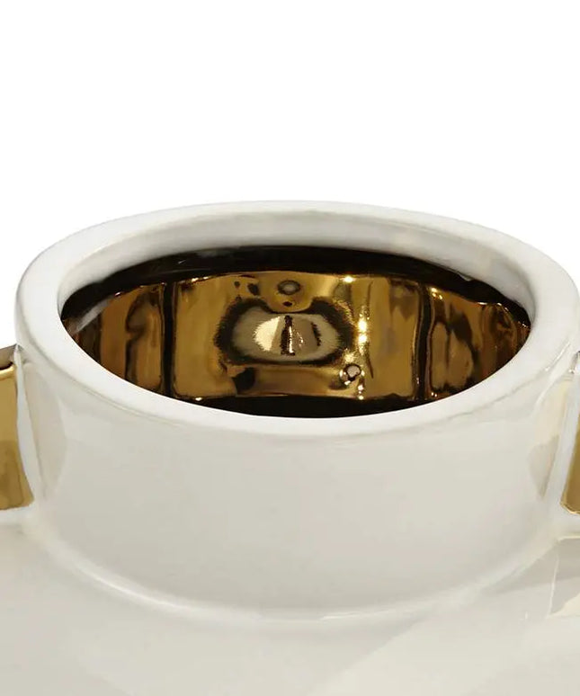 Empress 10 1/2" Wide White Ceramic Vase with Handles Studio 55D