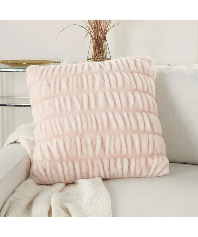 Faux Fur Blush Ruched Rabbit 20" Square Throw Pillow Vision