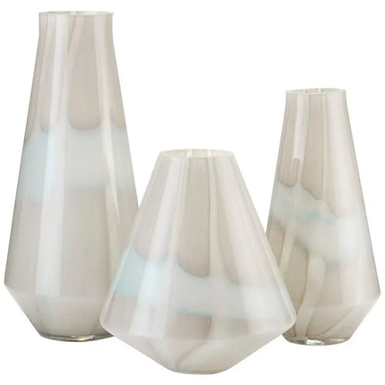 Floating Cloud Light Gray and White Glass Vases Set of 3 Currey and Company