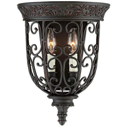 Franklin Iron French Scroll 14 1/4" Rubbed Bronze Wall Sconces Set