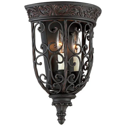 Franklin Iron French Scroll 14 1/4" Rubbed Bronze Wall Sconces Set