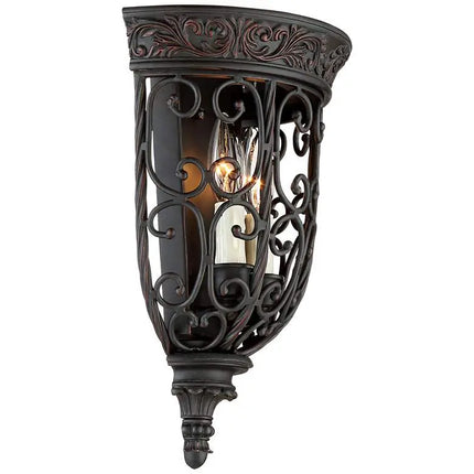 Franklin Iron French Scroll 14 1/4" Rubbed Bronze Wall Sconces Set