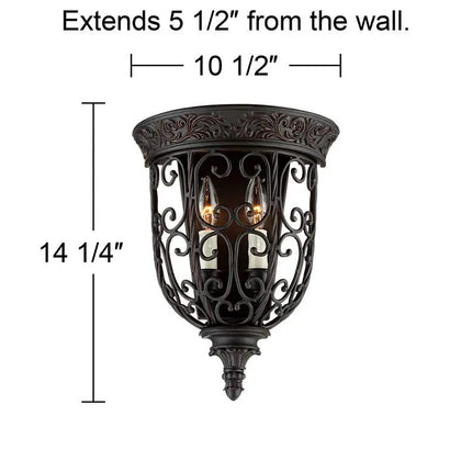 Franklin Iron French Scroll 14 1/4" Rubbed Bronze Wall Sconces Set