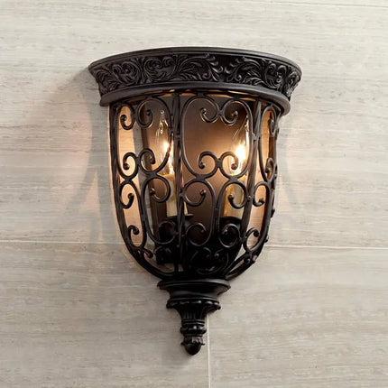 Franklin Iron French Scroll 14 1/4" Rubbed Bronze Wall Sconces Set