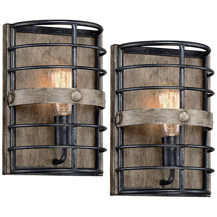 Franklin Iron Lexi 11 1/2" Rustic Bronze Pocket Wall Sconces Set of 2