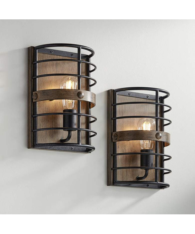 Franklin Iron Lexi 11 1/2" Rustic Bronze Pocket Wall Sconces Set of 2