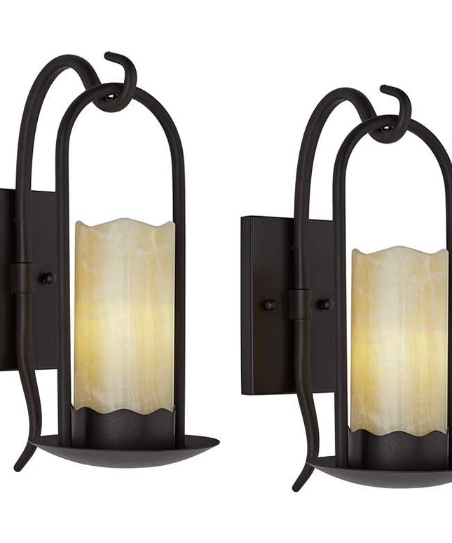 Franklin Iron Rustic Onyx 14 1/2" Faux Candle Wall Sconces Set of 2