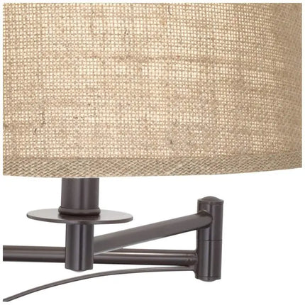 Franklin Iron Works Brinly Burlap Plug-In Swing Arm Wall Lamps Set of 2