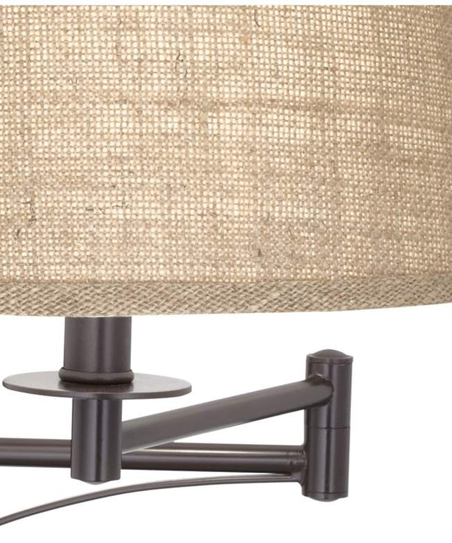 Franklin Iron Works Brinly Burlap Plug-In Swing Arm Wall Lamps Set of 2