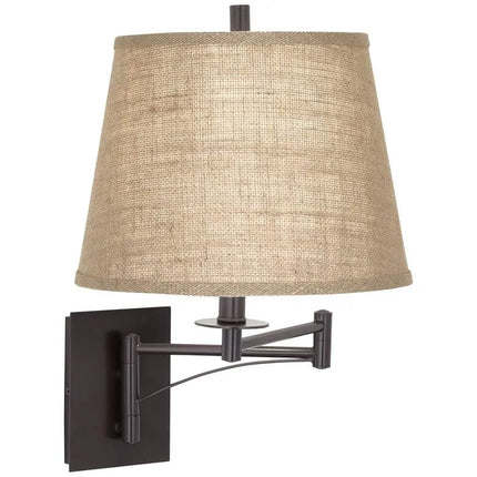 Franklin Iron Works Brinly Burlap Plug-In Swing Arm Wall Lamps Set of 2