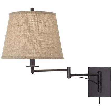 Franklin Iron Works Brinly Burlap Plug-In Swing Arm Wall Lamps Set of 2
