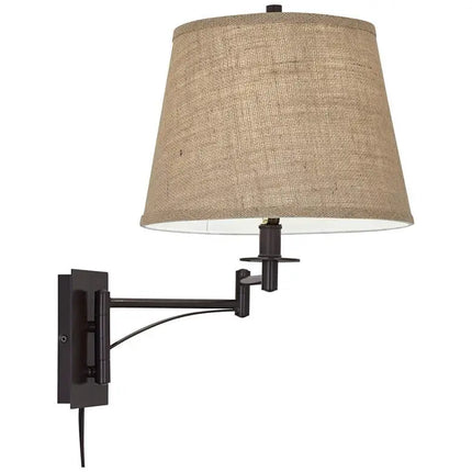 Franklin Iron Works Brinly Burlap Plug-In Swing Arm Wall Lamps Set of 2