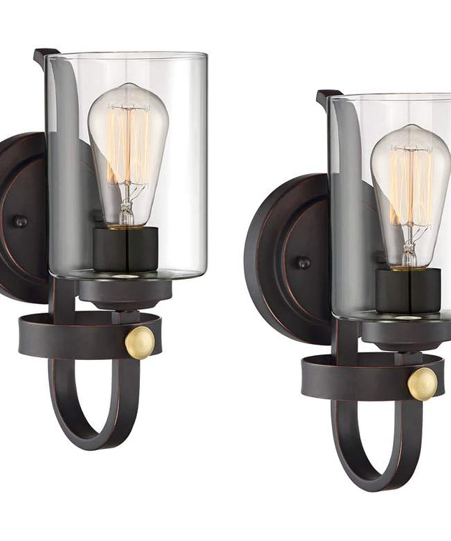 Franklin Iron Works Eagleton 12" High Bronze LED Wall Sconce Set of 2