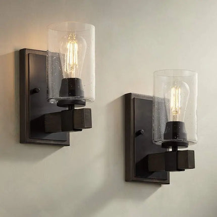 Franklin Iron Works Poetry 9" High Seeded Glass Wall Sconces Set of 2 Franklin Iron Works