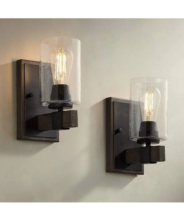 Franklin Iron Works Poetry 9" High Seeded Glass Wall Sconces Set of 2 Franklin Iron Works