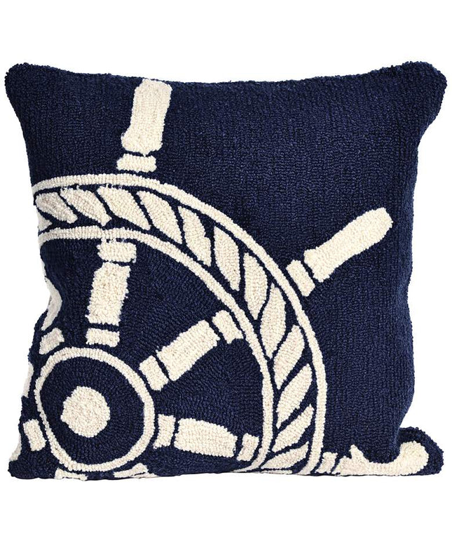 Frontporch Ship Wheel Navy 18" Square Indoor-Outdoor Pillow Vision