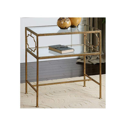 Genell 23 3/4" Wide Gold Leafed and Glass Side Table