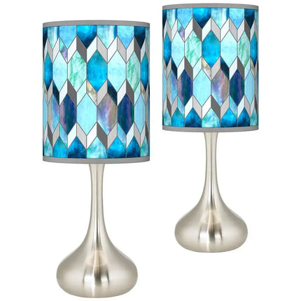 Giclee Glow Droplet 23 1/2" Blue Mosaic Shade Modern Lamps Set of 2 Giclee Glow