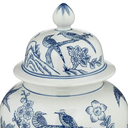 Heather 16" High Blue and White Ceramic Ginger Jar with Lid Franklin Iron Works