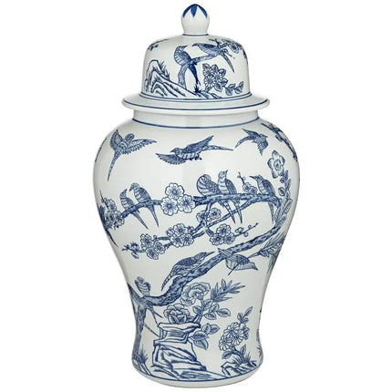Heather 20 3/4" High Blue and White Ceramic Ginger Jar with Lid Dahlia Studios