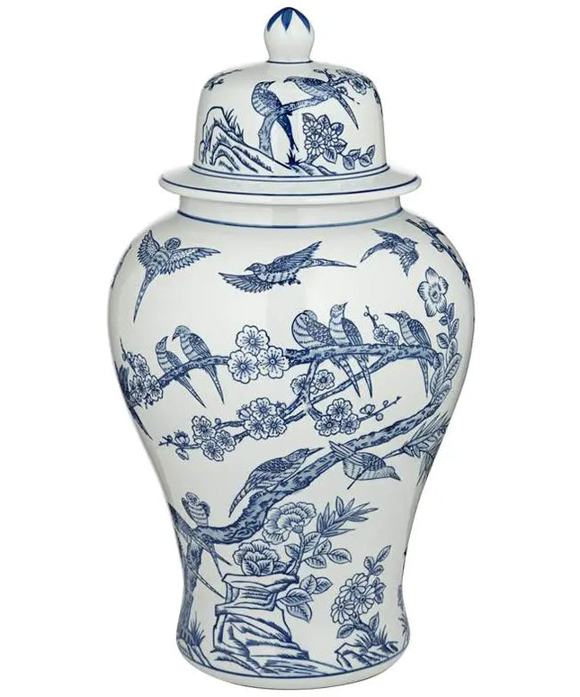 Heather 20 3/4" High Blue and White Ceramic Ginger Jar with Lid Dahlia Studios