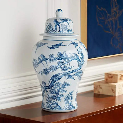 Heather 20 3/4" High Blue and White Ceramic Ginger Jar with Lid Dahlia Studios