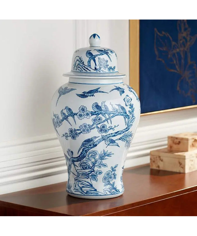 Heather 20 3/4" High Blue and White Ceramic Ginger Jar with Lid Dahlia Studios