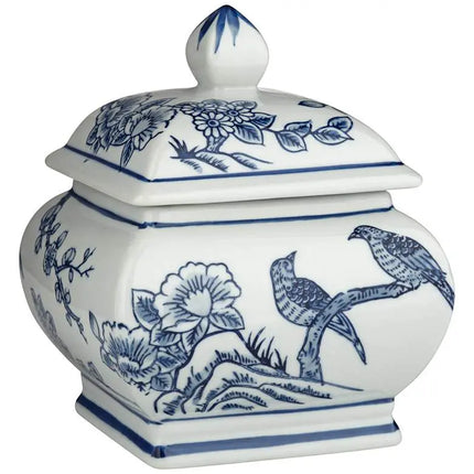 Heather 7 1/2" High Blue and White Ceramic Decorative Jar with Lid Dahlia Studios