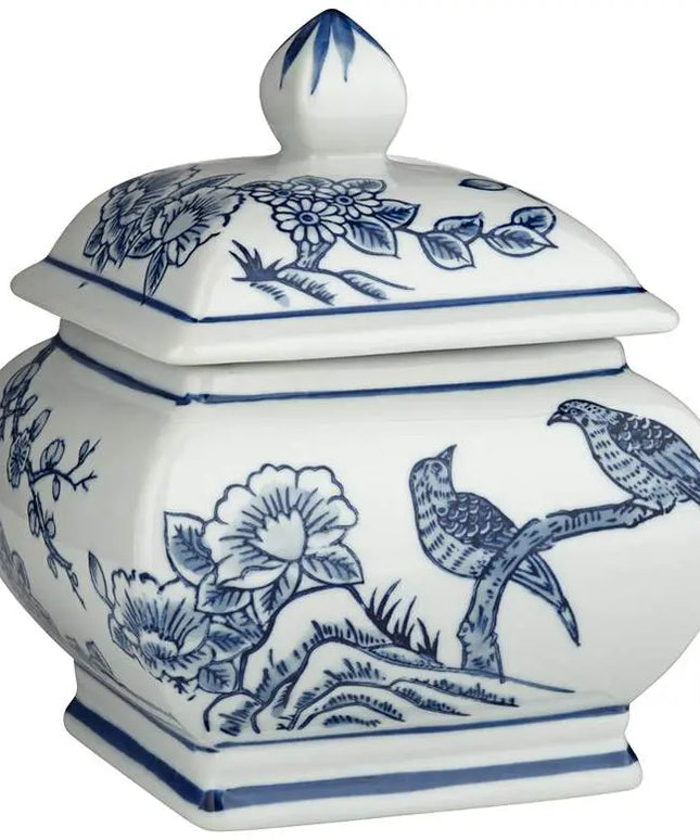 Heather 7 1/2" High Blue and White Ceramic Decorative Jar with Lid Dahlia Studios