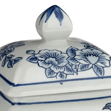 Heather 7 1/2" High Blue and White Ceramic Decorative Jar with Lid Dahlia Studios