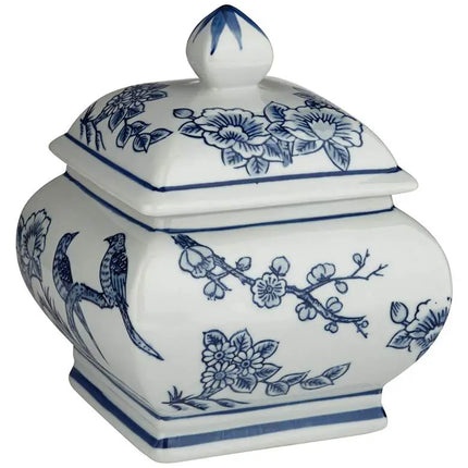 Heather 7 1/2" High Blue and White Ceramic Decorative Jar with Lid Dahlia Studios