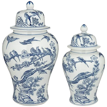 Heather Blue and White Ceramic Ginger Jars Set of 2 Dahlia Studios
