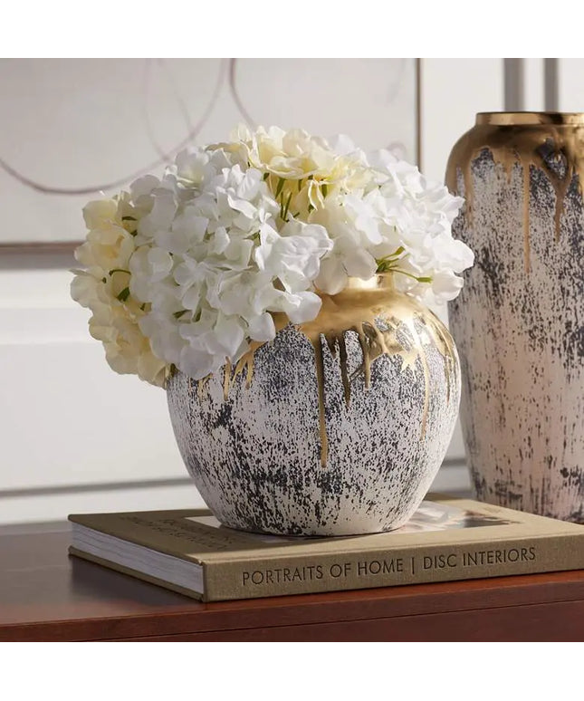 Helene 9" High Matte Gold and Gray Decorative Vase Dahlia Studios