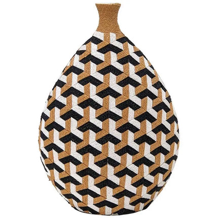 Jahia 18 1/2"H Natural Black White Geometric Decorative Vase Barnes and Ivy